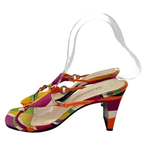 Classique heels size 7 multicolored satin psychedelic slides vintage 80s 90s - Picture 5 of 15
